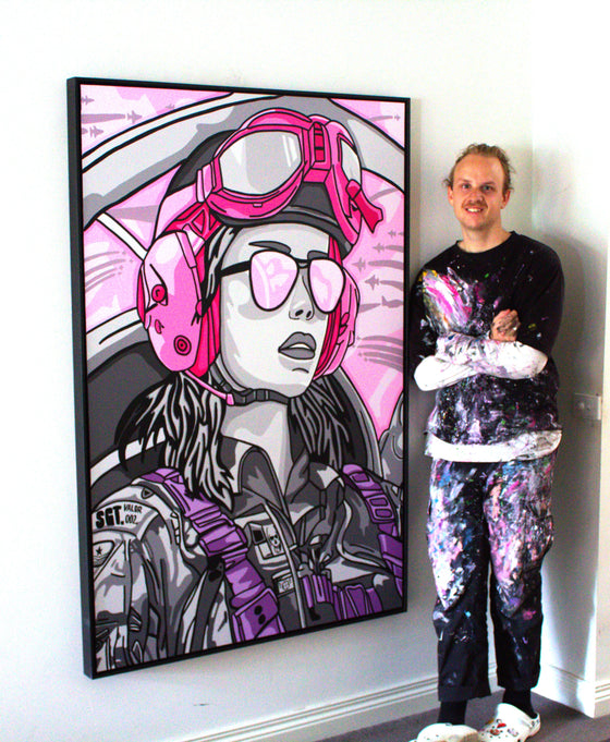 SGT Valor original acrylic painting, 91×121 cm, black oak frame