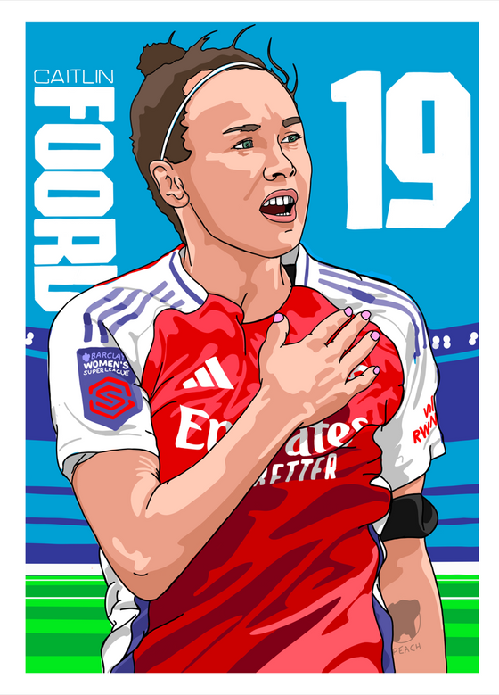 Caitlin Foord art print on archival paper, women’s soccer wall art