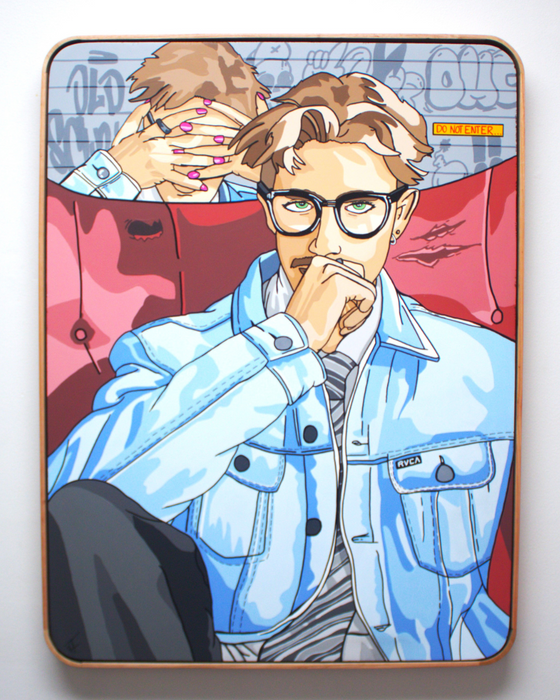 Barely Breathing original acrylic painting 80×60 cm birch wood curved oak frame
