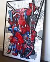 Spider variants original acrylic painting on layered wood, framed superhero art